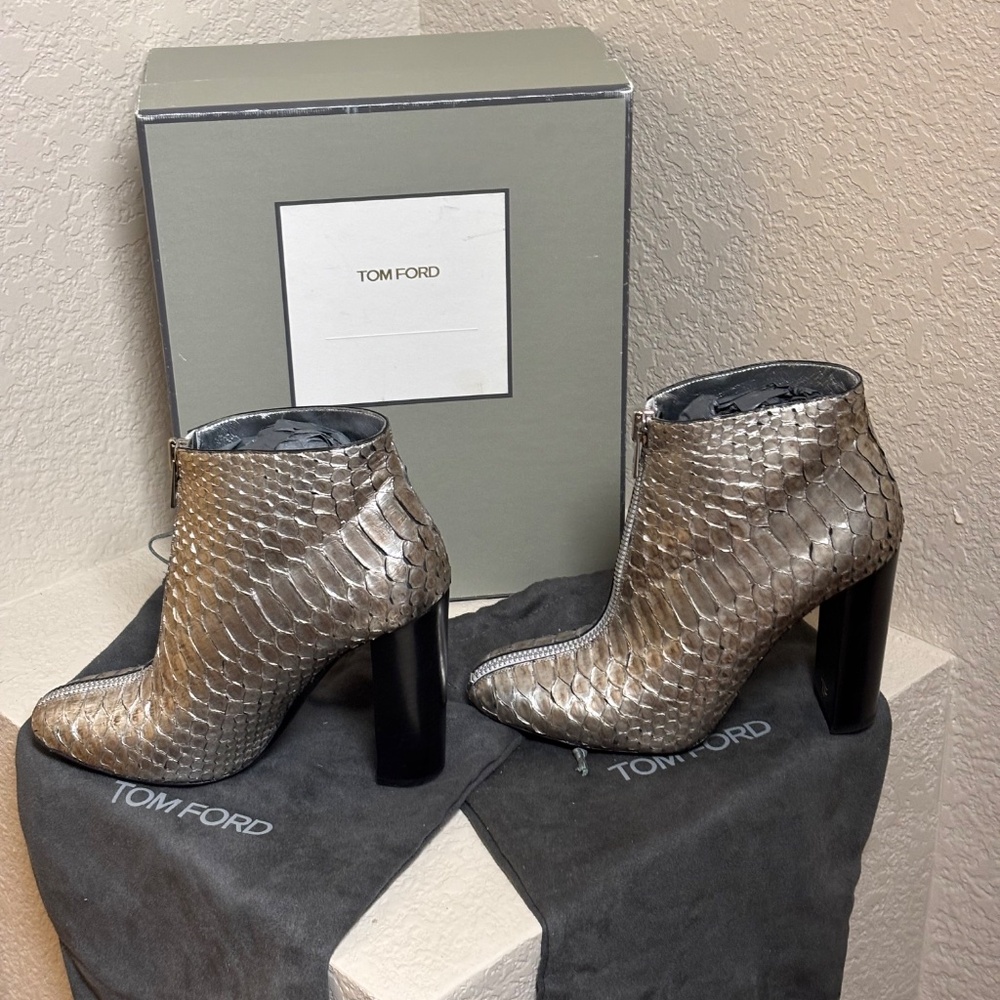 Tom Ford Python Booties Silver Metallic Ankle Boo… - image 8